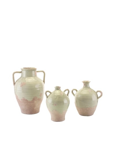 John-Richard Collection Set of 3 Hand-Thrown Vases, Green Ice