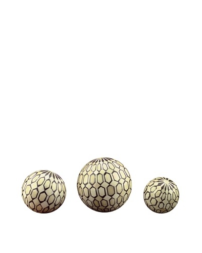 John-Richard Collection Set of Three Natural Bone Balls, Geometric