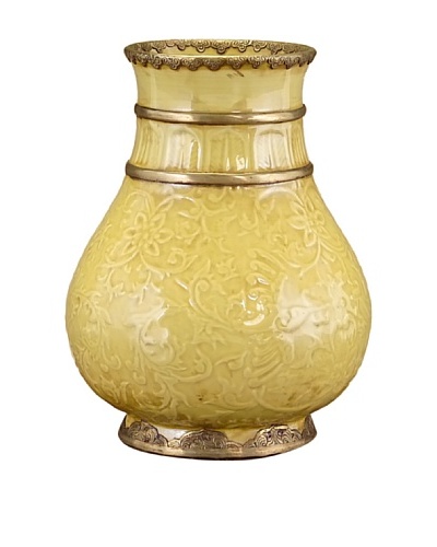 John-Richard Collection Hand-Painted Gold Vase with Brass Detailing