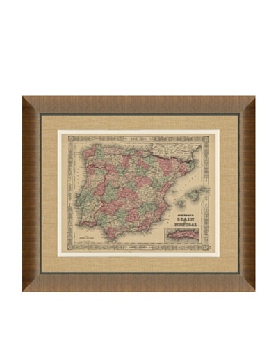 Johnson and Ward Antique (1860's) Map of Spain & Portugal, 24 x 26