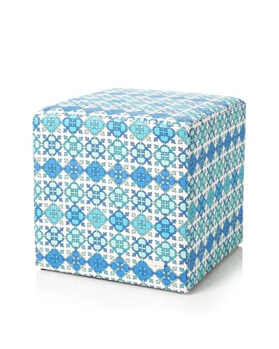 Julie Brown Indoor/Outdoor Square Ottoman, Blue Jimmie