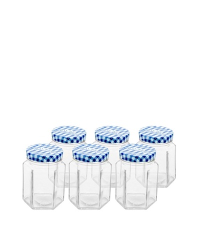 Kilner Set of 6 Blue/White Hexagonal Twist Top .1L/3.7 fl oz. Jars
