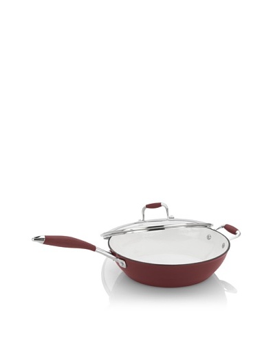 Fagor Michelle B. 4-1/2-Quart Cast Iron Lite Chicken Fryer with Glass Lid, Red