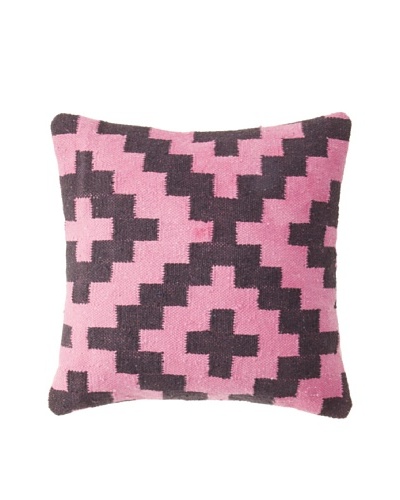 La Boheme Cotton Geo Plus Cushion, Pink/Black, 16 x 16