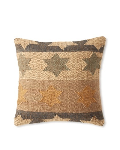 La Boheme Jute/Wool-Blend Flag Cushion, Natural/Slate, 16″ x 16″