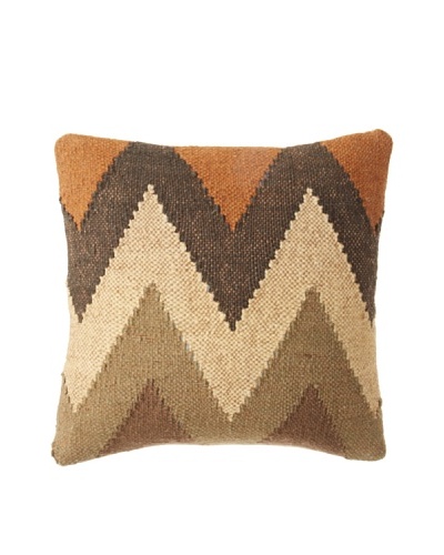 La Boheme Jute/Wool-Blend Chevron Cushion, Natural/Multi, 16″ x 16″