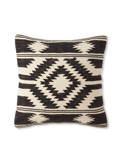 La Boheme Cotton Tribal Cushion, Off-White/Black, 16 x 16