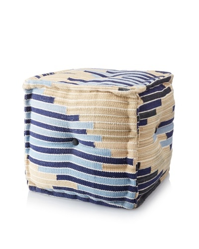 La Boheme Hand-Woven Cotton Multi-Stripe Cube Pouf, Multi