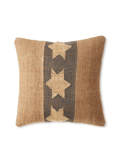 La Boheme Jute/Wool-Blend Flag Cushion, Natural/Slate, 16 x 16
