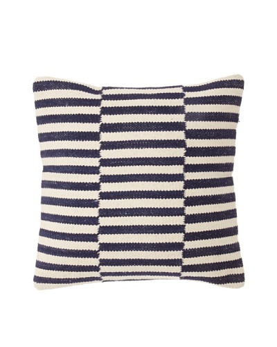La Boheme Cotton Checker Stripe Cushion, Off-White/Navy, 16″ x 16″