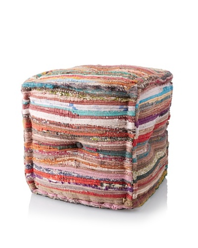 La Boheme Hand-Woven Cotton Cube Pouf, Multi