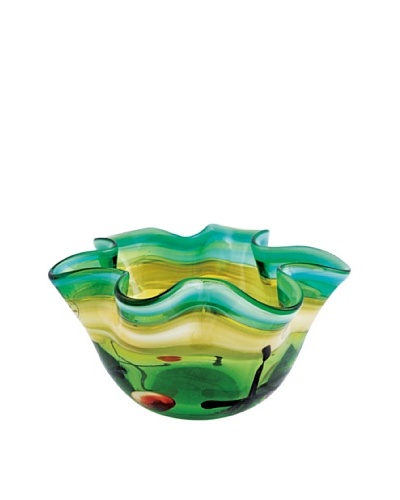 La Meridian Hand Blown Glass Bowl with Ruffled Rim
