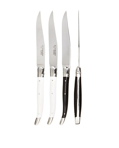 Laguiole en Aubrac Set of 4 Table Knives, White/Black Corian