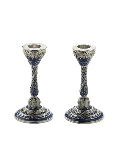 Legacy Judaica Set of 2 Capri Enamel Candlesticks