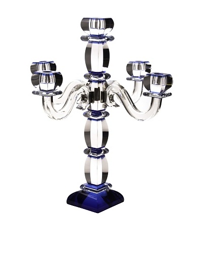 Legacy Judaica Crystal Candelabra with Blue Glass, 5 Branches