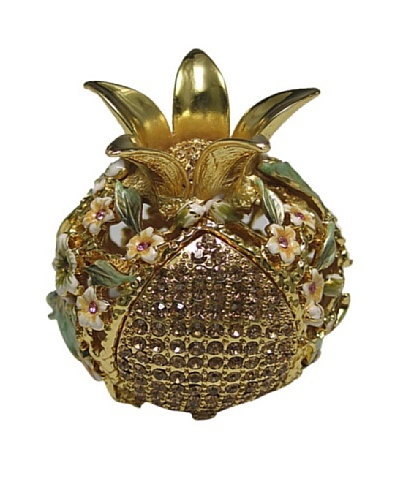 Legacy Judaica Jeweled Pomegranate Spicebox, Cream Flower/Gold and Sage Leaves