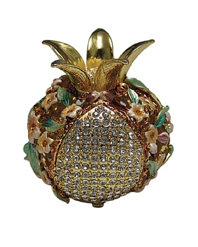 Legacy Judaica Jeweled Pomegranate Spicebox, Cream Flower/Gold and Green Leaves