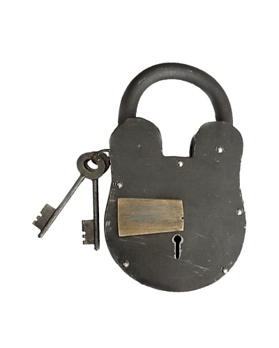 Locks of Love Vintage Inspired Oversized Cast Iron Padlock with Brass Accent, c1950s