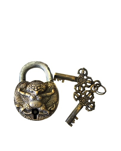 Locks of Love Vintage Inspired Brass Padlock with Fertility Symbol, c1960s