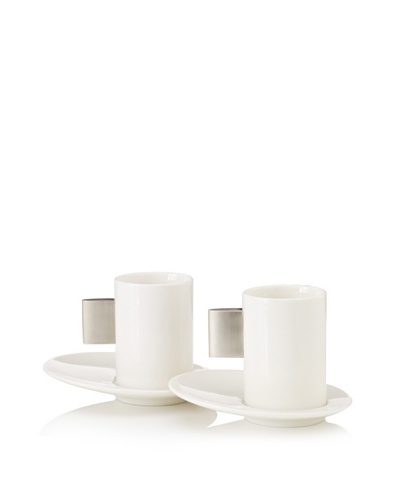 Magppie Set of 2 Sea Cups and Saucers, Off-White/Silver