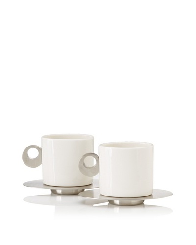 Magppie Set of 2 Gea Cups and Saucers, Off-White/Silver