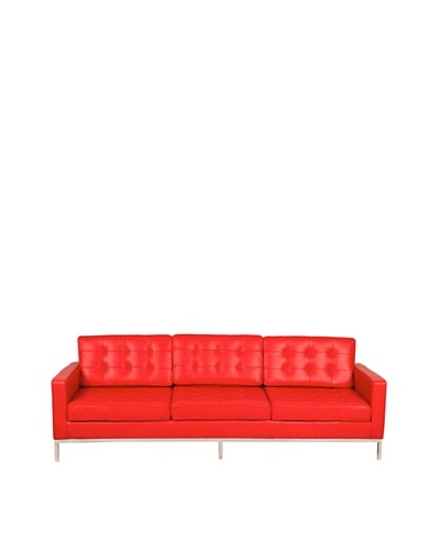 Manhattan Living Button Sofa in Leather, Red