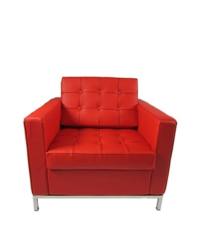 Manhattan Living Button Armchair in Leather, Red