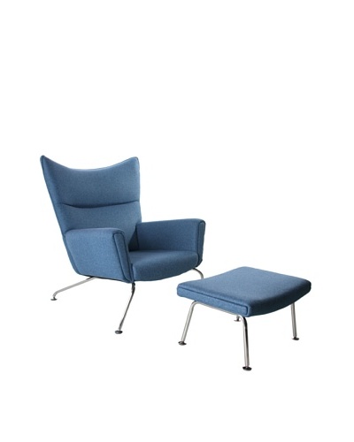 Manhattan Living Wing Chair and Ottoman Set, Blue