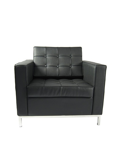 Manhattan Living Button Armchair in Leather, Black