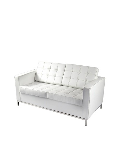 Manhattan Living Button Loveseat in Leather, White
