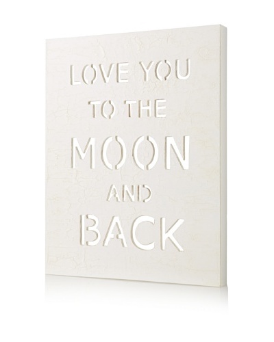 Matahari Love You to The Moon Word Cut Out Wall Panel, White Cracked