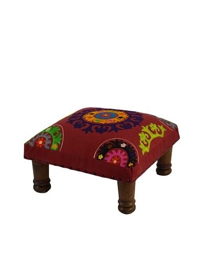 Mélange Home Suzani Embroidered Choki Footstool, RedAs You See