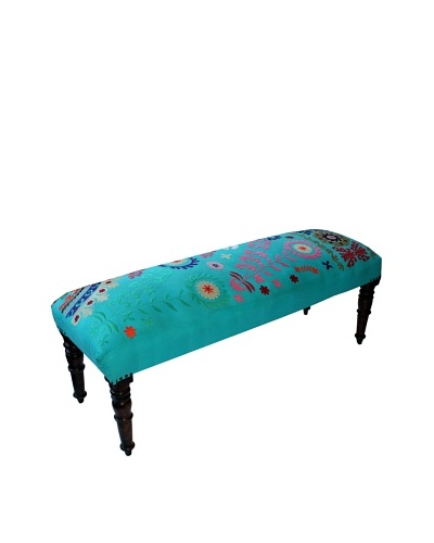 Mélange Home Suzani Embroidered Bench, Turquoise