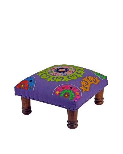 Mélange Home Suzani Embroidered Choki Footstool, Purple