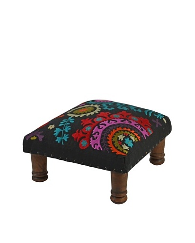 Mélange Home Suzani Embroidered Choki Footstool, BlackAs You See