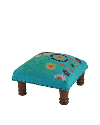Mélange Home Suzani Embroidered Choki Footstool, Turquoise