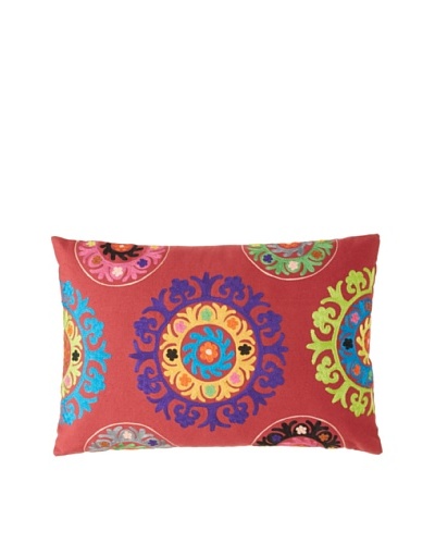 Mélange Home Suzani Embroidered Oblong Pillow, Red