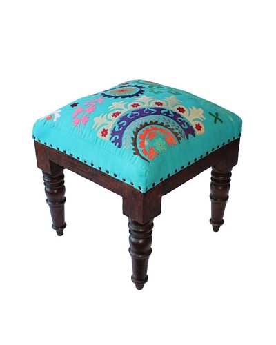 Mélange Home Suzani Embroidered Stool, Turquoise