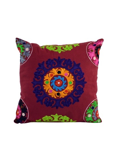 Mélange Home Suzani Embroidered Square Pillow, Red