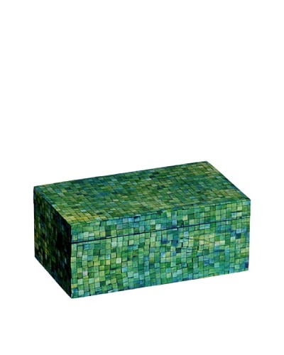 Mela Artisans Handcrafted Inlaid Bone Trinket Box, Green/Turquoise
