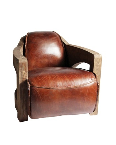 Melange Home Livingston Top-Grain Leather Armchair, Vintage Cigar
