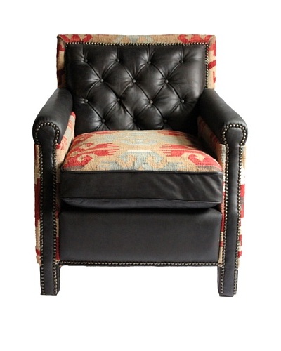 Melange Home Waverly Top-Grain Leather Armchair, Mountain Black/Multi