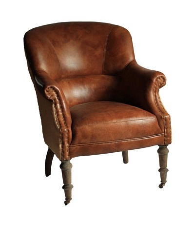 Melange Home Edinburgh Top-Grain Leather Armchair, Whiskey Brown