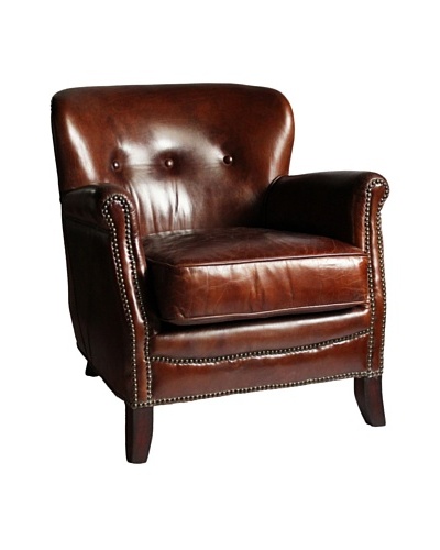 Melange Home Aberdeen Top-Grain Leather Armchair, Vintage Cigar