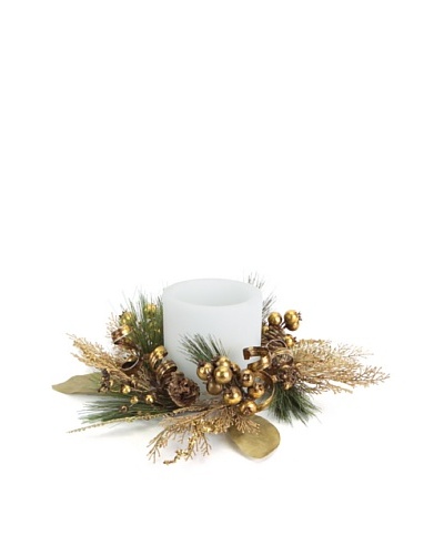 Melrose Pine Cone, Berries & Ribbon Candle Ring