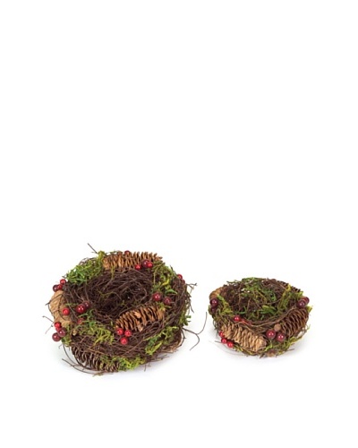 Melrose Set of 2 Nests with Moss, Pine Cones & Berries