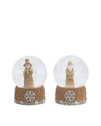 Melrose Set of 2 Burlap Look Snowman & Santa Snow Globes