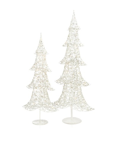 Melrose Set of 2 Light-Up Glitter Trees, Silver
