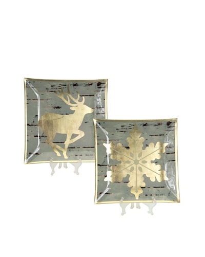 Melrose Set of 2 Deer & Snowflake Glass Birch Plates