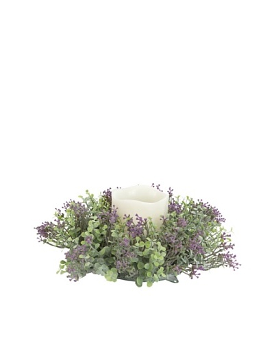 Melrose International Candle Wreath with Bed of Lavender Flowers and Eucalyptus Leaves